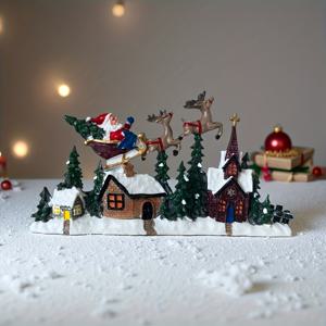 TEMU 클래식 레진 산타 클로스 썰매와 사슴 장식 - 전원 불필요,松과 눈꽃이 있는 축제 분위기의 눈꽃 장면, 침실 또는 거실 테이블 장식에 적합