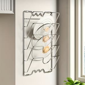 TEMU 튼튼한 스테인리스 스틸 냄비 뚜껑 및 프라이팬 보관 랙 - 공간 절약형 수직 주방 정리대, 벽걸이형 캐비닛 선반, 가정 또는 레스토랑에 적합 - 간편한 설치, 모던 디자인, 컴팩트한 보관, 고품질 보관 솔루션