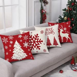 TEMU 4개 세트 - 폴리에스터 디지털 프린팅 크리스마스 패턴 쿠션 커버, 레드 & 화이트 디자인, 정사각형 소파 장식 쿠션 커버|쇼파|베개커버|쇼파커버