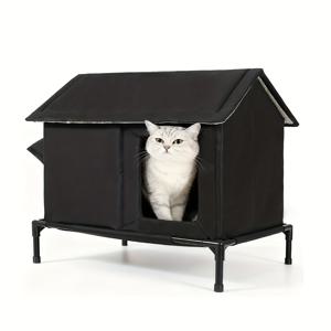 TEMU 1개 야외 고양이 집, 선반 포함, 양면 사용 쿠션, 포일 단열, 모든 날씨용 야생 고양이 쉼터, 여러 마리 새끼 고양이용, 고양이 침대 워머
