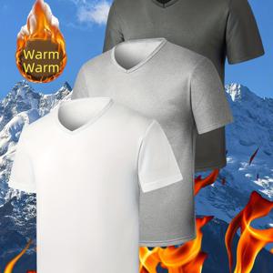 TEMU 3개 세트, 캐주얼 웨어용 두꺼운 V넥 반팔 상의, 가을/겨울 스포츠 및 런닝에 적합.