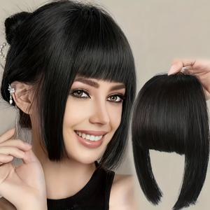 TEMU 여성용 앞머리 헤어 익스텐션 - 열 저항 합성 헤어피스, 클립형 부착, 접착제 불필요, 할로윈, 크리스마스, 일상 및 특별한 행사용 - 핫툴로 스타일링 용이 ( 앞머리), 빠른 헤어스타일 솔루션