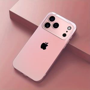 TEMU 휴대폰 케이스 - 아이폰 17, 16, 15, 14, 13, 12, 11 Plus Pro Max Air 호환, 미니멀한 보라색-핑크 그라데이션 격자 배경, 별이 빛나는 하늘, 검은색 애플 아이콘을 특징으로 하는 고품질 강화 유리 휴대폰 케이스. 카메라 보호 기능 제공.