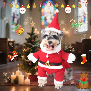 TEMU 크리스마스 강아지 옷 - 빨간색 & 흰색 산타 클로스 코스튬 (흰색 칼라 & 커프스 포함), 부드러운 폴리에스터 소재의 애완견 의류 (소형견용), 간편한 착용/탈착 디자인, 사진 및 크리스마스 파티에 적합, Jiva, 포메라니안, 초우, 축제 분위기의 강아지 옷