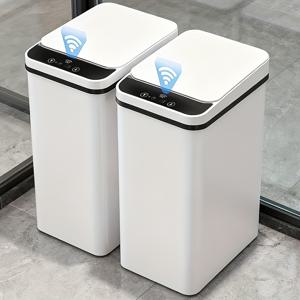 TEMU 화이트 욕실 2개/1개 세트 스마트 터치리스 2.94 갤런 자동 감지 모션 센서 뚜껑 포함, 슬림 자동 감지 모션 센서 소형 , 전동 좁은 소형 , 주방, 사무실, 거실에 적합|쓰레기통