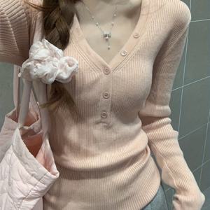 TEMU 여성 가을/겨울 캐주얼 베이스 레이어 탑, V넥, 버튼 디테일, 슬림핏, 신축성, 매력적인, 다용도 단색 긴팔 셔츠.|블라우스|옷|여성의류