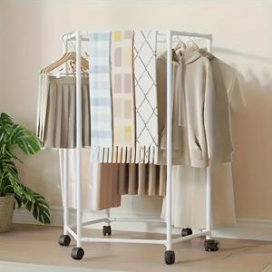 TEMU 바퀴 달린 접이식 옷 건조대 - 튼튼한 금속 의류 정리대, 침실에서 사용하기 좋은 6단 독립형 옷걸이, 360도 회전 캐스터 4개 포함, 다듬어진 금속 소재로 공간 절약형 접이식 세탁 건조대