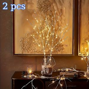 TEMU 2피스 장식용 야광 자작나무 가지, 배터리 구동 인조 가지 조명 - 우아한 실내 크리스마스 및 새해 장식, 스타일리시 홈 액세서리, 독서 조명 장식 - 휴일 행사에 적합 - 배터리 미포함