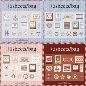 TEMU 120장/봉지 (4종 x 30장) /한국/카와이 스티커북 - 벚꽃, 체크무늬, 하트, 곰 & 문구가 있는 구리판지 스티커 - 스크랩북, 저널, 플래너, 물병 데칼, 생일 선물용