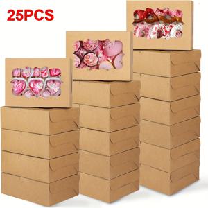 TEMU 25개 창문형 박스 (뚜껑 포함) - 케이크, 도넛, 초콜릿용 종이 트릿 컨테이너 - , 디저트, 파티용 멀티홀리데이 (8x6x2.5인치)