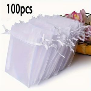 TEMU 100개 오간자 드로스트링 투명 선물 가방, 웨딩 파보, 파티 파보, 주얼리, 캔디 및 장식용, 웨딩 선물 가방|선물 가방|드로스트링 클로저, 소형 선물 가방