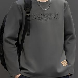 TEMU 남성용 트렌디 긴팔 티셔츠 (스탬프 레터 장식), 통기성 좋고 캐주얼한 아웃도어 스웨트셔츠, 가볍고 부드러운 원단으로 제작되어 일상 레저, 하이킹, 등반, 여행, 캐주얼 스포츠, 통근, 데이트, 캠핑, 휴가에 적합|남자셔츠