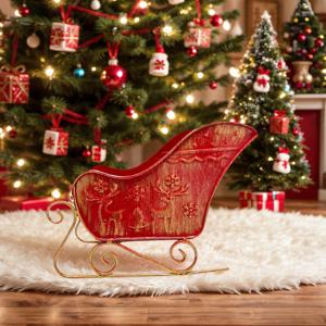 TEMU 크리스마스 스타일의 장식용 썰매 피규어. 크리스마스 트리와 사슴 디자인으로 구성되어 있으며, 크기는 19.5cm/7.68인치입니다. 보관 및 전시 모두 가능하며, 테이블에 축제 분위기를 연출합니다. 내구성이 뛰어난 철제 아트 크리스마스 장식품입니다.