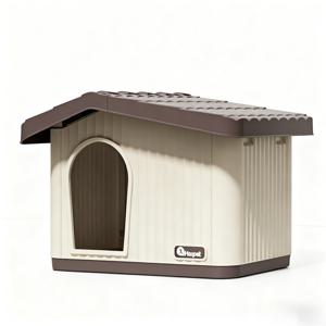 TEMU 사계절용 야외 고양이 하우스 & 쉼터 - 간편 조립 코티지 스타일 펫 쉐드, 지붕 오버행 & 출입구 경사 문, 넓은 화이트/베이지 디자인, 정원 및 뒷마당용 - 고양이 & 소형견 호환 (경사 필요 없음)