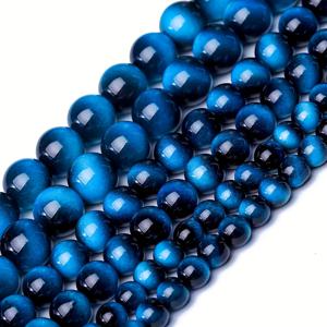 TEMU TTUIJI 자연스러운 & 네이비 코발트 유리 구슬 - 호랑이 눈 채색 보석 DIY 주얼리 만들기, 목걸이, 팔찌, 귀걸이용 - 매끄러운 구형 루즈 비즈 (천연/합성) - 초보자 친화적 공예 재료