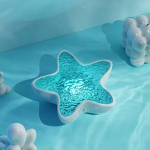 TEMU 별모양 물고기 물결 프로젝터 램프 - 7가지 색상 바다 빛 효과, USB 전원 야간 조명 (푸시 버튼 제어), 플라스틱 모던 디자인 (침실 & 거실 장식용), 충전식 배터리, 침실용 램프