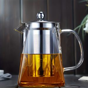 TEMU 1개 LDQ 두꺼운 고온 내성 유리 티포트 스테인리스 스틸 필터 포함 - 대용량 허브, 블랙 & 플라워 티용, 전기 필요 없음, 내구성 있는 우아한 디자인, 홈 브루잉, 티 브루잉 필수품, 세련된 주방용품, 스타일리시 티웨어, 차 도구