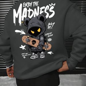 TEMU 캐주얼 스케이트보드 만화 프린트 스웨트셔츠 | 루즈핏, 편안한 원단, 야외 활동, 스트리트 파티, 축제에 적합, 세탁기 사용 가능