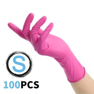 TEMU 100개입 딥 핑크 일회용 니트릴 장갑 - 가볍고 가정 청소, 애완 동물 관리, 염색에 적합 - 무알콜, 다기능 청소 장갑, 스타일리시한 청소 장갑, 주방 사용자를 위한 특수 장갑, 카테고리: 가정용 청소