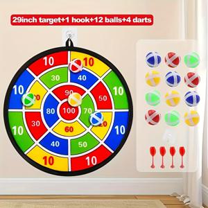 TEMU 1 세트 다트보드 (볼 12개 & 후크 포함) - 접착식 다트 타겟, 실내/외 스포츠 게임 용품 (생일, 크리스마스, 새해 파티용) - 내구성 좋은 섬유 소재, 파티 게임 용품 | 접착식 다트보드 | 섬유 다트보드, 실내게임, 다트게임