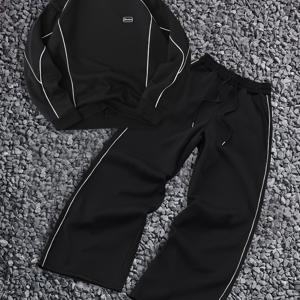 TEMU 보스턴 체스트 로고 - SH09 블랙 앤 화이트 스웨트셔츠 + SH10 블랙 앤 화이트 팬츠