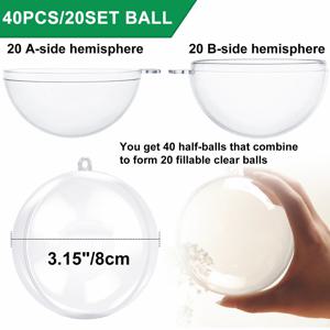 TEMU 40개/20세트 투명 플라스틱 채우기 장식 공, 각 3.15인치/8cm, 포장된 채우기 사탕, 크리스마스 트리 장식에 적합, 다양한 축제, 홈 데코, 결혼식 및 발렌타인데이 장식용 재사용 가능한 아크릴 공