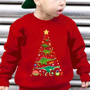 TEMU 소년용 공룡 크리스마스 트리 스웨트셔츠 - 화이트 공룡 프린트 겨울 스웨터, 그린 가랜드 & 스타 칼라, 캐주얼 라운드 넥 풀오버, 공룡 테마 파티 의상