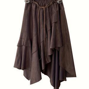 TEMU 여성용 하이웨이스트 A라인 미디 스커트 - 우아한 브라운/ - 플레어 밑단 & 구조적인 핏, 가을/겨울 - 데일리 & 포멀룩 - 여성, 하이웨이스트 스커트, 겨울 패션, 고품질 스티칭, 오피스룩, 패션 애호가