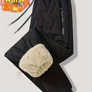 TEMU 남성용 플리스 안감 겨울 바지 - 속옷 같은 두꺼운 아웃도어 보온 트라우저, 가벼운 캐주얼 스키 및 추운 날씨용 스노우 팬츠, 비대칭 밑단 & 포켓 (벨트 루프 없음)