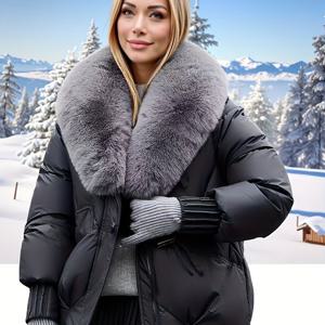 TEMU 여성용 고급 후드 겨울 자켓 - 숏 H라인 코트, 플러시 칼라 & 밑단, 루즈핏 숏 기장, 소형 & 작은 체형용, 세탁기 사용 가능 방풍 아우터 (벨트 없음) - 추운 날씨용 아우터 자켓