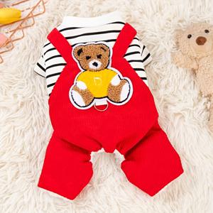 TEMU 1개 빨간색 & 흰색 줄무늬 곰 얼굴 강아지 스웨터 재킷 발 포함 - 작은 포메라니안, 치와와, 푸들, 시츄를 위한 두꺼운 겨울 따뜻한 코트 - 귀여운 단추 앞면 의상 X-소형에서 중형 애완동물용 (바느질 없이 쉽게 입히기)