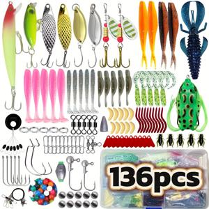 TEMU 완벽한 낚시 미끼 세트, 야외 낚시를 위한 모든 것을 갖춘 세트, 개구리, 소프트 미끼, 하드 미끼, 스팽글 등 431/136개 포함, 초보자에게 적합, 휴일 선물용 낚시 태클 박스 포함