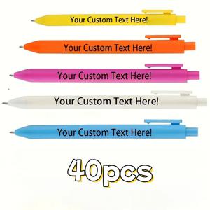 TEMU 40/80/120개 대량 맞춤형 볼펜 - 개인화 텍스트/로고 가능, 대량 구매 할인 학교 용품, 기업 브랜딩 선물, 컬러 믹스 (핑크/노랑/파랑/보라) - 플라스틱 리트랙터블 펜, 파티 및 이벤트용