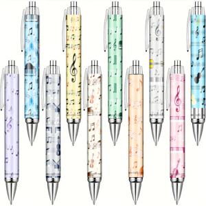 TEMU 10개 세트 컬러풀 음악 테마 볼펜, 부드러운 블랙 잉크와 음표 디자인, 창의적인 선생님 선물 및 사무용품, 밴드 액세서리와 감사 선물