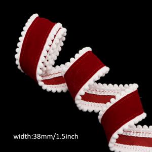 TEMU 1롤 (2야드) 벨벳 느낌 리본 포포옴 장식 - 3.8cm 폭 크래프트 리본, 선물 포장, 웨딩, 파티 장식용 - 프린지 가장자리 & 완제품 리본, DIY 패브릭 리본