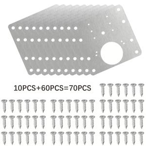 TEMU 70개 내구성 강화 스테인리스 스틸 캐비닛 힌지 수리 키트 (나사 포함) - 조절 가능한 도어 힌지 브래킷, 욕실, 옷장 문용 - 쉬운 설치, 부식 방지 보강판 (70개)