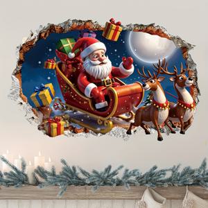 TEMU 1팩 3D 크리스마스 벽 스티커 - & 순록 눈꽃 썰매, 실내/외부 창문, 문, 벽용 광택 PVC 탈부착 데칼 - 재사용 가능한 휴일 장식 (불규칙한 모양, 쉽게 붙이고 떼기)