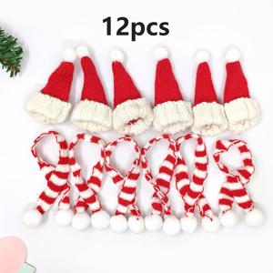 TEMU 12개 미니 니트 크리스마스 모자 & 스카프 플러시 볼 & 눈사람 장식 - 수제 포킹, 트리 장식, 데코, 호두까기 인형/눈사람 의상용 - 미니 산타 모자,