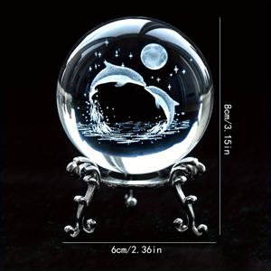 TEMU 돌고래 모양 유리 구체 금속 받침대 - 2.3인치 투명 볼, 튼튼한 해양 테마 수족관 장식, 홈/오피스 데스크용, 고래상어/돌고래 선물, 여성, 생일 선물 (유리 & 금속)