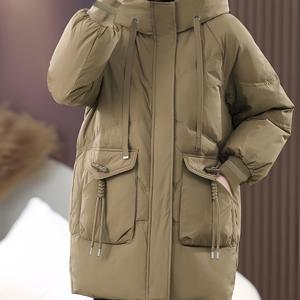 TEMU 가을 겨울 일본 스타일 트위드 후드 코트, 뿔 버튼 여성용 미디엄 기장 두꺼운 따뜻한 코트, 대형 포켓