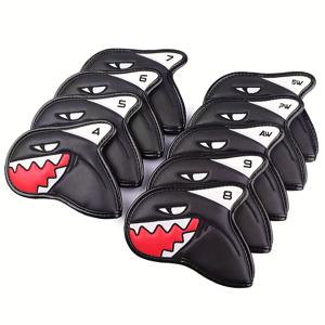 TEMU 9개 상어 골프 아이언 세트, 자수 디자인, 두꺼운 기모 안감 보호 클럽 커버 (골프 아이언용), & 9개 클럽 포함, 골퍼에게 적합, 골프 액세서리, 재미있는 디자인, 내구성 있는 보호, 골프 아이언 커버, 우드 헤드커버, 드라이버, 우드커버, 드라이버헤드커버, 아이언 헤드커버, 골프 커버