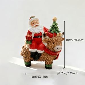 TEMU 레진 소 조각상 - 스코틀랜드 크리스마스 트리 & 벽난로 장식, 산타 모자를 쓴 귀여운 스코틀랜드 소, 실내 벽난로/창턱 장식, ' 선물, 겨울 테이블탑 디스플레이용 홈 오너먼트, 크리스마스 장식 선물