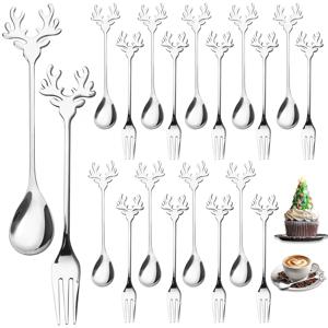 TEMU 10/20개 순록 모양 커피 스푼 & 과일 포크, 14cm (5.5인치) 미니 스푼&포크, 고급 스테인리스 스틸 티 스푼과 케이크 포크, 귀여운 디저트 스푼과 포크, 홈/커피숍/레스토랑/크리스마스/추수감사절/새해, 축제 테이블 장식, 디저트 도구,순록 디자인,장식용 스푼,고품질 포크,소형 서빙 도구,홈 엔터테이너,이벤트 플래너|티테이블