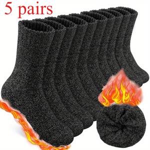 TEMU 10개/5켤레 남성용 극한 추위용 보온 양말 (-40°C/-40°F), 탄력 있는 커프로 쉽게 신고 벗기, 미국 사이즈 7-13 / 유럽 사이즈 43-46 호환 - 하이킹, 캠핑, 겨울 일상복, 야외 활동에 이상적, 디자인, 내구성 있는 구조, 야외 애호가, 캠핑 필수품, 클래식 스타일, 통기성 있는 소재, 하이커와 캠퍼를 위한