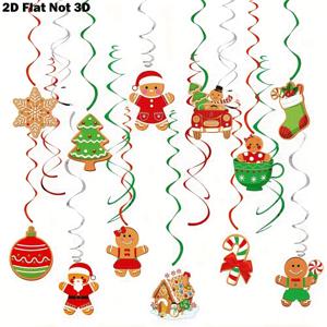 TEMU 2D 평면, 30개 크리스마스 나선형 걸이 장식 - 인절미 남성, 사탕 캔, 빨간 카디널, 눈꽃, 별, 리본, 하트, 공, 나무, 화환, 사탕 캔 트럭, 인절미 남성