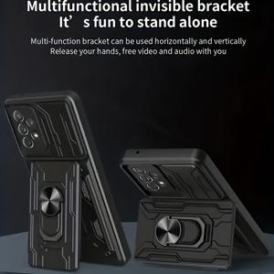 TEMU 갤럭시 S25 S24 S23 S22 울트라 A14 A32 A33 A35 A52 A53 A54 A55 A71 A73 호환 커버 + 풀 보호, 카드 슬롯 지갑 폰 케이스 + 360° 마그네틱 링 스탠드 + 마그네틱 마운트, 충격 방지 내구성 폰 케이스|S22케이스