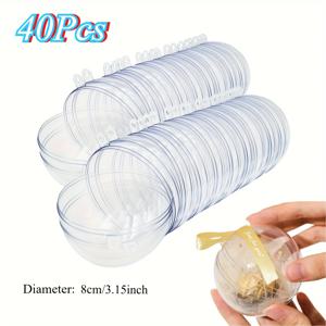 TEMU 40개 투명 충전 가능 구형 장식품 - 대형 80mm 두꺼운 플라스틱 걸이 공, 구멍 포함, DIY 크리스마스 트리, 웨딩, 발렌타인데이 및 파티 장식 - 내구성 있는 충전 가능 펜던트 (충전재 미포함)