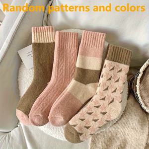 TEMU 4켤레/2켤레 여성용 두꺼운 미디엄 테리 양말 - 부드럽고 따뜻한 트윌 디자인, 라이트 커피, 브라운, 핑크 색상, 겨울, 가을 및 사계절 편안함. 손세탁만 가능. 겨울 양말 | 트윌 양말 디자인 | 질감