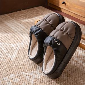 TEMU 남성용 겨울 따뜻한 슬립온 슬리퍼 - 두꺼운 쿠션 EVA 밑창, 플러시 안감 & 아치 지지 - 브라운 - 슬립온 클로저 - 가정, 사무실, 실내 슬리퍼용 실내화, 디자인, 편안한 신발, 가정용|사무실슬리퍼