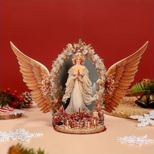 TEMU 1개 3D 팝업 인형과 날개가 있는 카드, 양초, 선물, 인형, 날개, 홀리 패턴으로 장식된 완벽한 크리스마스 선물. 이 크리스마스 카드는 누구에게나 적합하며, 집의 테이블을 위한 고급스러운 장식품으로 사용됩니다.